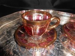 Vintage Moser Demitasse Cups and Saucers in Cranberry and Gold A Pair