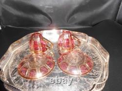 Vintage Moser Demitasse Cups and Saucers in Cranberry and Gold A Pair