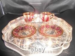 Vintage Moser Demitasse Cups and Saucers in Cranberry and Gold A Pair