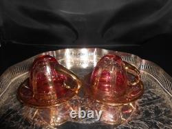 Vintage Moser Demitasse Cups and Saucers in Cranberry and Gold A Pair