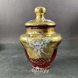 Vintage Murano Ruby And Gold Coffe Set Coffepot Cups Saucers Creamer Sugar