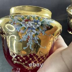 Vintage Murano Ruby And Gold Coffe Set Coffepot Cups Saucers Creamer Sugar