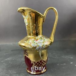 Vintage Murano Ruby And Gold Coffe Set Coffepot Cups Saucers Creamer Sugar