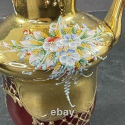 Vintage Murano Ruby And Gold Coffe Set Coffepot Cups Saucers Creamer Sugar