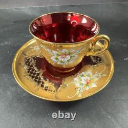 Vintage Murano Ruby And Gold Coffe Set Coffepot Cups Saucers Creamer Sugar