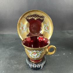 Vintage Murano Ruby And Gold Coffe Set Coffepot Cups Saucers Creamer Sugar