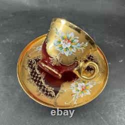 Vintage Murano Ruby And Gold Coffe Set Coffepot Cups Saucers Creamer Sugar