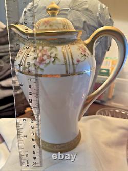 Vintage NIPPON Floral Gold Gilt Embellished Tea Set with 4 cups/saucers VGC