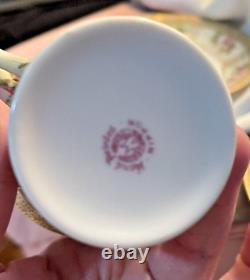 Vintage NIPPON Floral Gold Gilt Embellished Tea Set with 4 cups/saucers VGC