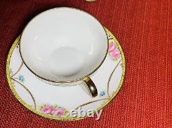 Vintage Noritake 4 Cups and 5 Saucers Hand Painted Roses with Beaded Gold Swag