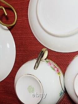 Vintage Noritake 4 Cups and 5 Saucers Hand Painted Roses with Beaded Gold Swag