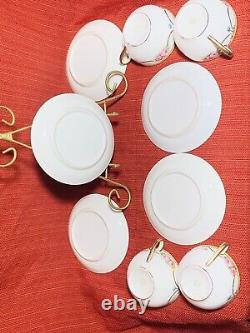 Vintage Noritake 4 Cups and 5 Saucers Hand Painted Roses with Beaded Gold Swag