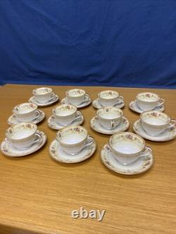 Vintage Noritake Allure (11 Sets) Footed Cups & Saucers withGold Trim