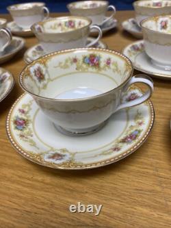 Vintage Noritake Allure (11 Sets) Footed Cups & Saucers withGold Trim
