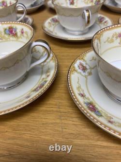 Vintage Noritake Allure (11 Sets) Footed Cups & Saucers withGold Trim