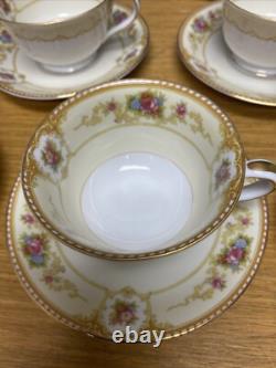 Vintage Noritake Allure (11 Sets) Footed Cups & Saucers withGold Trim