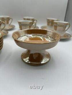 Vintage Noritake Set 19 Pieces Orange Lusterware Gold Bird Set RARE Japan