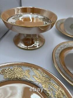 Vintage Noritake Set 19 Pieces Orange Lusterware Gold Bird Set RARE Japan