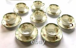 Vintage Noritake TIFFANY 8 sets Teacups+Saucers Gold Ivory Aqua Pink 1930s RARE