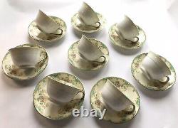 Vintage Noritake TIFFANY 8 sets Teacups+Saucers Gold Ivory Aqua Pink 1930s RARE