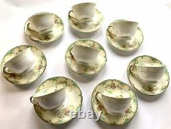 Vintage Noritake TIFFANY 8 sets Teacups+Saucers Gold Ivory Aqua Pink 1930s RARE