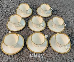 Vintage Oxford Bone China Bennington Tea Cups & Saucers Set 8 Gold Rim Made USA