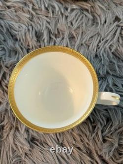 Vintage Oxford Bone China Bennington Tea Cups & Saucers Set 8 Gold Rim Made USA