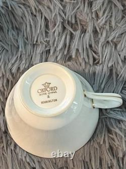 Vintage Oxford Bone China Bennington Tea Cups & Saucers Set 8 Gold Rim Made USA