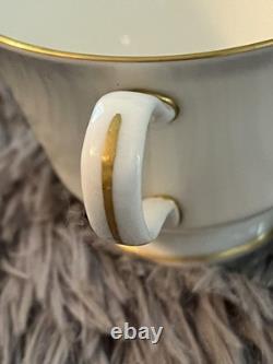 Vintage Oxford Bone China Bennington Tea Cups & Saucers Set 8 Gold Rim Made USA