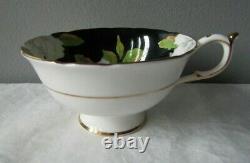 Vintage PARAGON Bone China White Cabbage Rose on Black Tea Cup & Saucer withGold