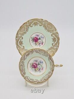 Vintage Paragon Bone China Light Green Pink Rose Gold Tea Cup & Saucer Superb