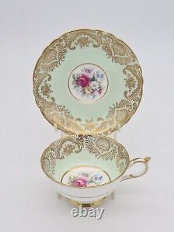 Vintage Paragon Bone China Light Green Pink Rose Gold Tea Cup & Saucer Superb