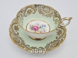 Vintage Paragon Bone China Light Green Pink Rose Gold Tea Cup & Saucer Superb