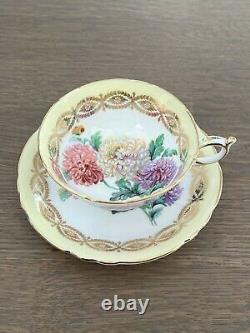 Vintage Paragon Bone China Yellow Gold Chrysanthemum Mum Flower Tea Cup Saucer