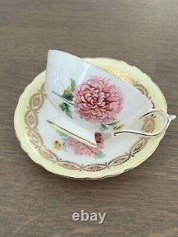 Vintage Paragon Bone China Yellow Gold Chrysanthemum Mum Flower Tea Cup Saucer