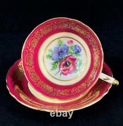 Vintage Paragon DW England ANEMONES POPPY Gold Filigree Maroon Cup Saucer A2108