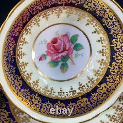 Vintage Paragon DW England Pink Cabbage Rose Cobalt Etched Gold Cup Saucer A834