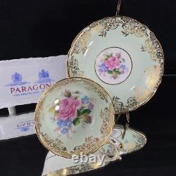 Vintage Paragon England Gold Filigree Cabbage Rose Spray Cup Saucer A2297/A