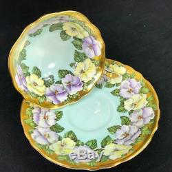 Vintage Paragon England Heavy Gold PANSY Garland PERFECT Cup Saucer A1585