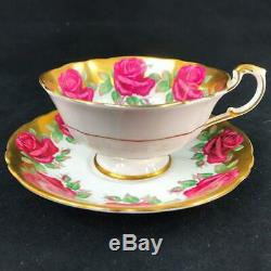Vintage Paragon England Heavy Gold Red Johnson Rose Garland Cup Saucer A1952