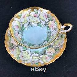 Vintage Paragon England Heavy Gold White Rose Garland PERFECT Cup Saucer A1584