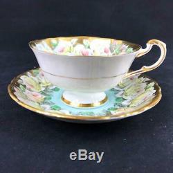 Vintage Paragon England Heavy Gold White Rose Garland PERFECT Cup Saucer A1584