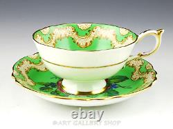 Vintage Paragon England VICTORIA FLOATING CABBAGE ROSE CUP & SAUCER GREEN /GOLD