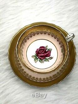 Vintage Paragon Floating Pink Rose Tea Cup & Saucer Peach Gold Filigree Elegant