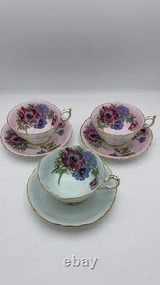 Vintage Paragon Poppy and Anemone Teacup And Sauser x3 Rose Bone China Gold Rim