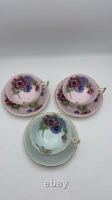 Vintage Paragon Poppy and Anemone Teacup And Sauser x3 Rose Bone China Gold Rim
