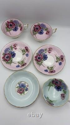 Vintage Paragon Poppy and Anemone Teacup And Sauser x3 Rose Bone China Gold Rim