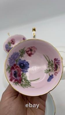Vintage Paragon Poppy and Anemone Teacup And Sauser x3 Rose Bone China Gold Rim