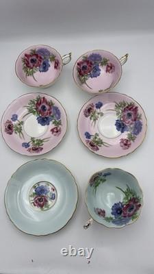 Vintage Paragon Poppy and Anemone Teacup And Sauser x3 Rose Bone China Gold Rim
