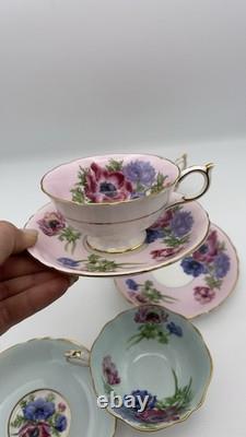 Vintage Paragon Poppy and Anemone Teacup And Sauser x3 Rose Bone China Gold Rim